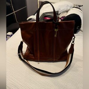 Fossil brown handbag with striped strap